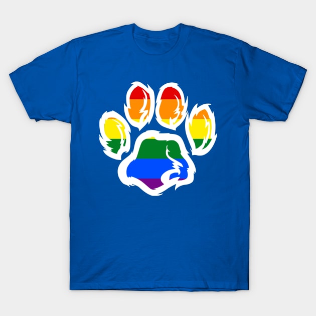 LGBT Pride Paw Rainbow Furry Print T-Shirt by Surfer Dave Designs